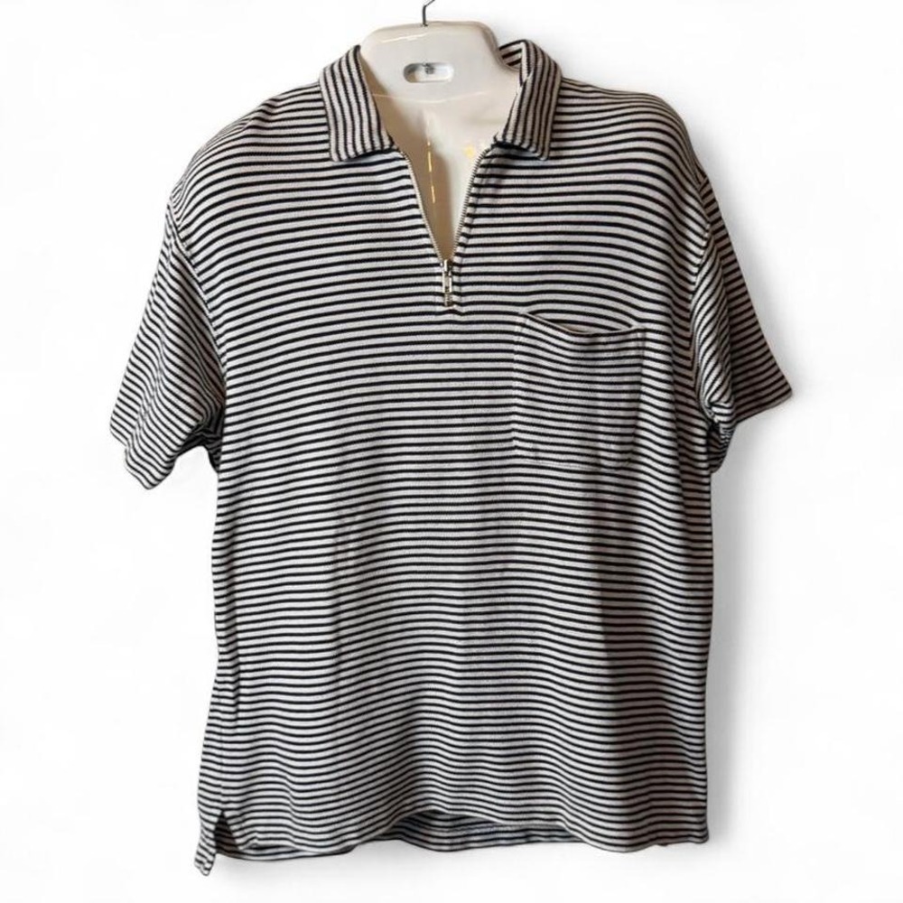 Vintage 90s Eddie Bauer Navy & White Striped Quarter Zip Polo, Men's Size‎ L
